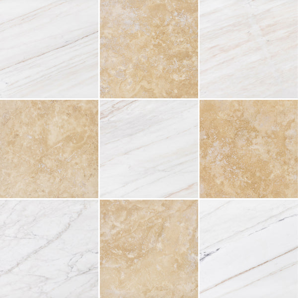 Vena D'Oro & Light Ivory 12" Checkerboard Honed