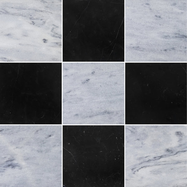 Blue Mist & Black Marble 12" Checkerboard Honed