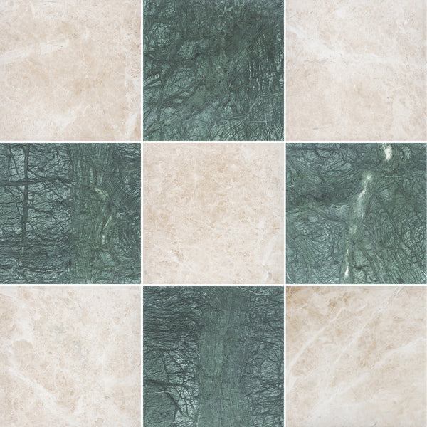 Vanilla Royale & Notte Verde 12" Checkerboard Honed
