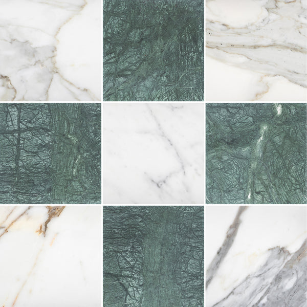 Calacatta Gold & Notte Verde 12" Checkerboard Honed