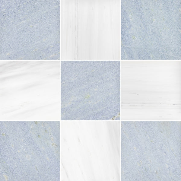 Blue Celeste & Select Dolomite 12" Checkerboard Honed