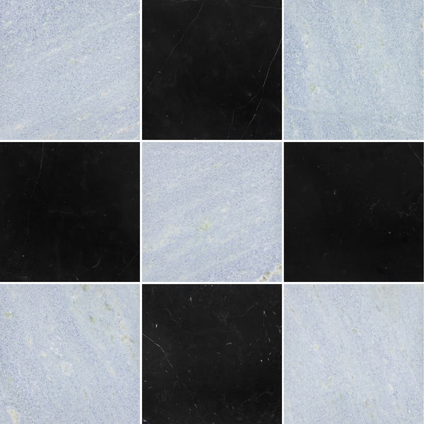 Blue Celeste & Black Marble 12" Checkerboard Honed