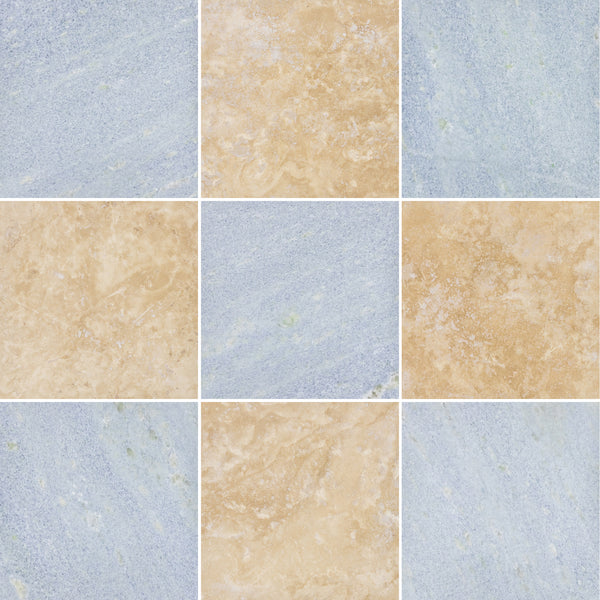 Blue Celeste & Light Ivory 12" Checkerboard Honed