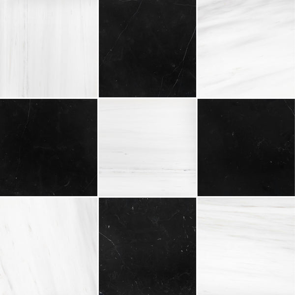 Select Dolomite & Black Marble 12" Checkerboard Honed