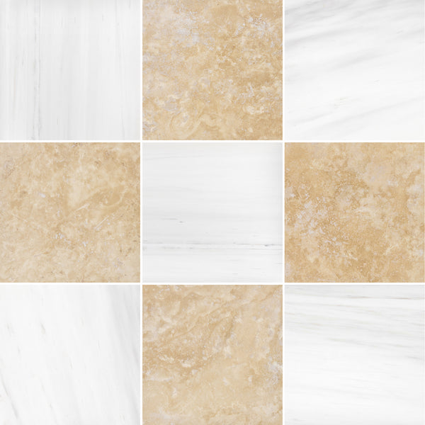 Select Dolomite & Light Ivory 12" Checkerboard Honed
