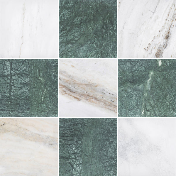 Bianco Oro & Notte Verde 12" Checkerboard Honed