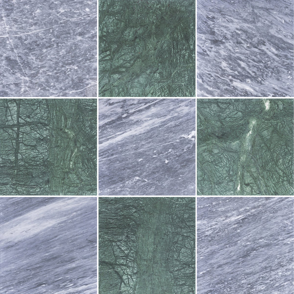 Bardiglio Nuvolato & Notte Verde 12" Checkerboard Honed