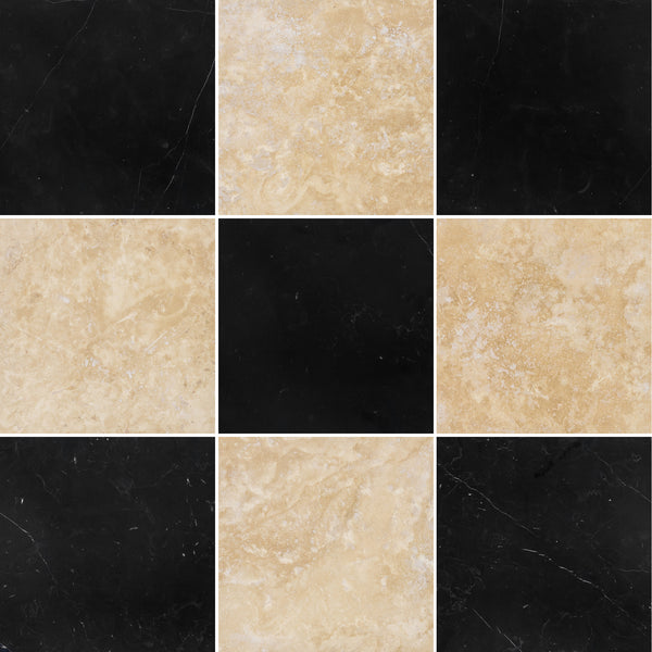 Black Marble & Light Ivory 12" Checkerboard Honed