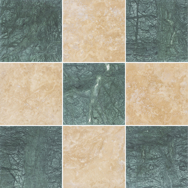 Notte Verde & Light Ivory 12" Checkerboard Honed