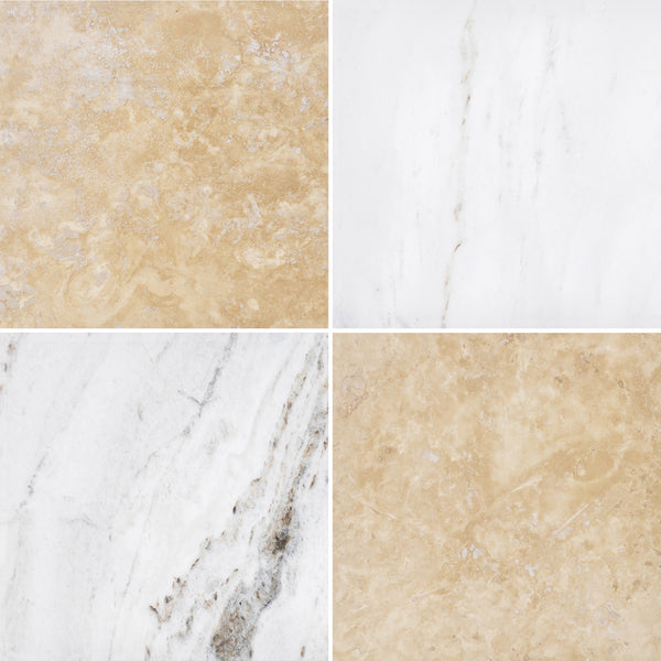 Light Ivory Travertine & Bianco Oro 24" Checkerboard Honed