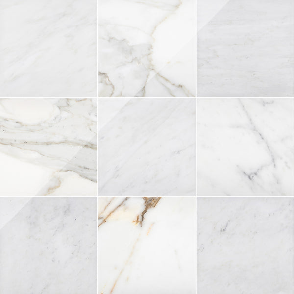 Pearl White & Calacatta Gold 12" Checkerboard Polished