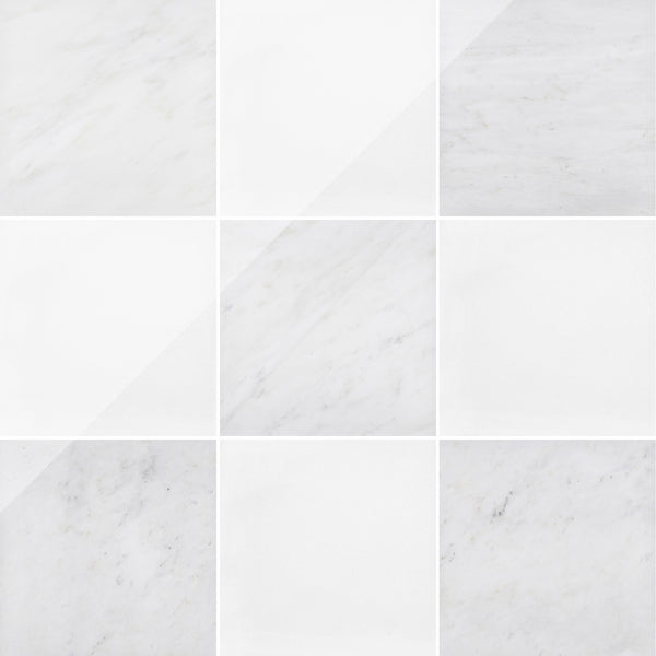 Pearl White & White Thassos 12" Checkerboard Polished