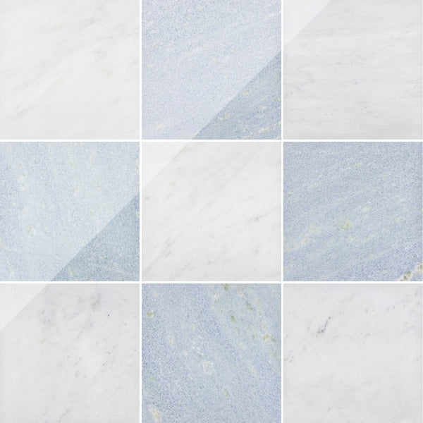 Pearl White & Blue Celeste 12" Checkerboard Polished