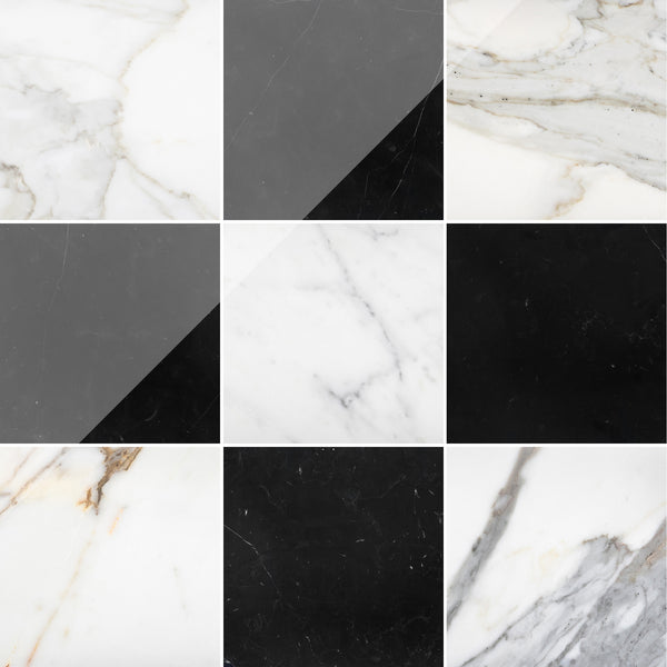 Calacatta Gold & Black Marble 12" Checkerboard Polished