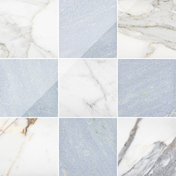 Calacatta Gold & Blue Celeste 12" Checkerboard Polished