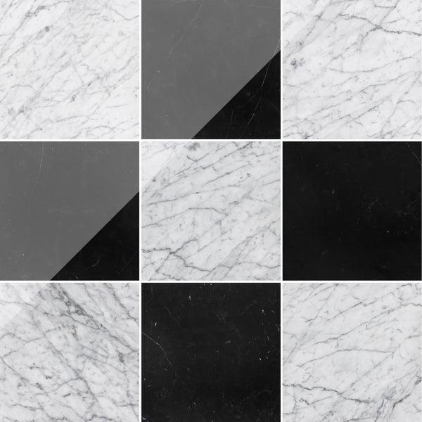 Bianco Carrara & Black Marble 12" Checkerboard Polished