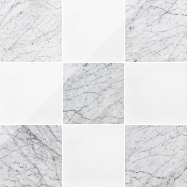 Bianco Carrara & White Thassos 12" Checkerboard Polished