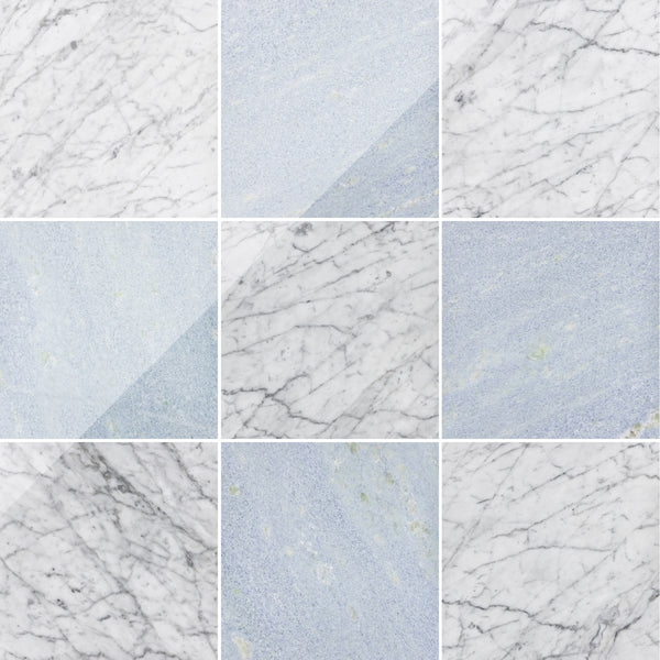 Bianco Carrara & Blue Celeste 12" Checkerboard Polished