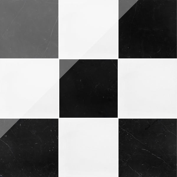 Black Marble & White Thassos 12" Checkerboard Polished