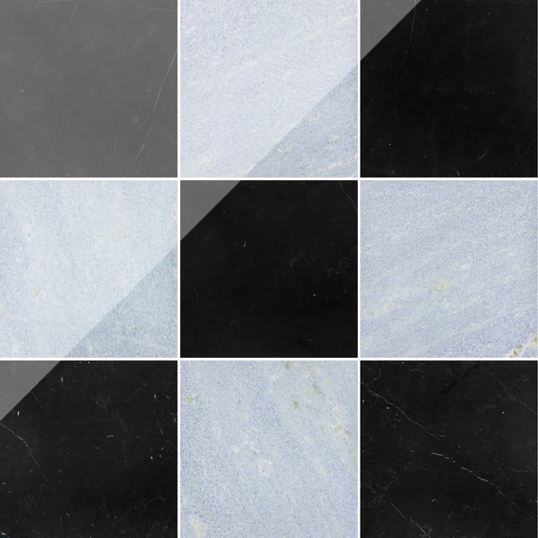 Black Marble & Blue Celeste 12" Checkerboard Polished