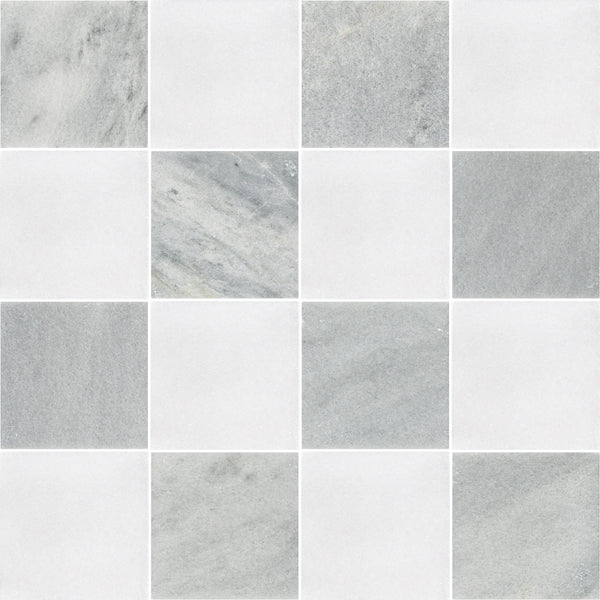 Blue Mist & White Thassos 4" Checkerboard Honed