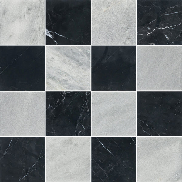 Blue Mist & Black Marble 4" Checkerboard Honed
