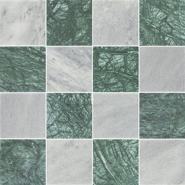 Blue Mist & Notte Verde 4" Checkerboard Honed
