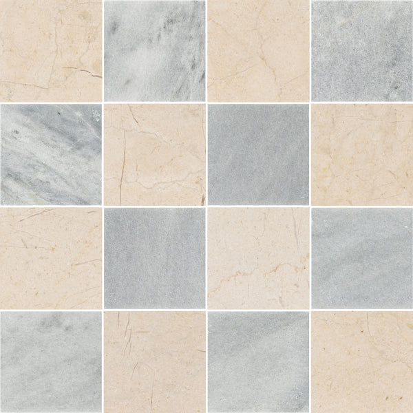 Crema Marfil & Blue Mist 4" Checkerboard Honed