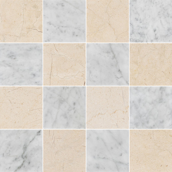 Crema Marfil & Bianco Carrara 4" Checkerboard Honed
