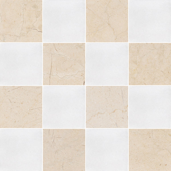 Crema Marfil & White Thassos 4" Checkerboard Honed