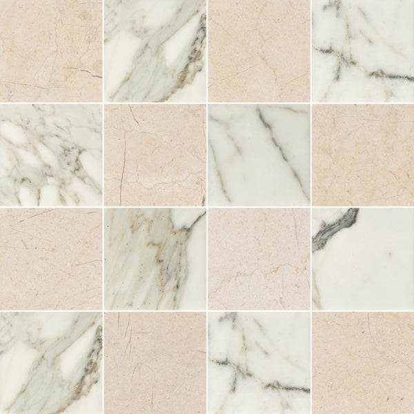Crema Marfil & Calacatta Gold 4" Checkerboard Honed