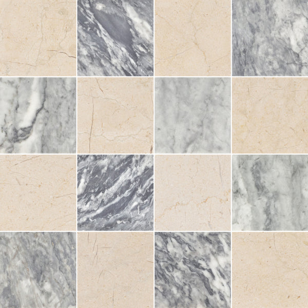 Crema Marfil & Bardiglio Nuvolato 4" Checkerboard Honed