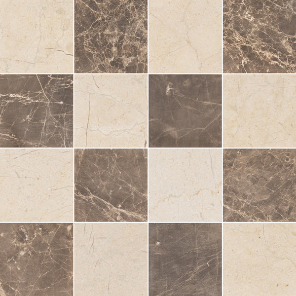 Crema Marfil & Espresso 4" Checkerboard Honed