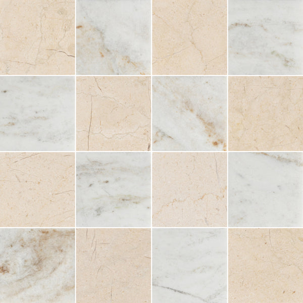 Crema Marfil & Bianco Oro 4" Checkerboard Honed