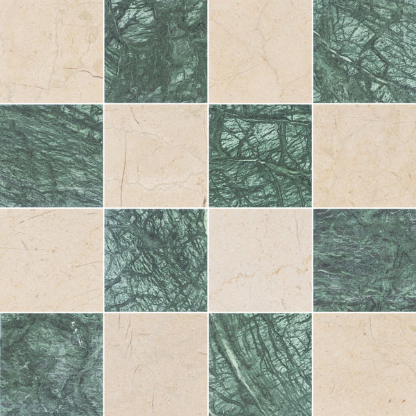 Crema Marfil & Notte Verde 4" Checkerboard Honed