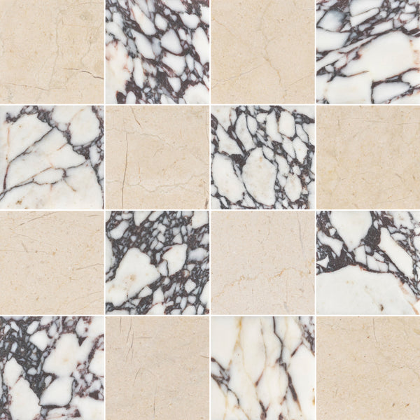 Crema Marfil & Bianco Violetta 4" Checkerboard Honed