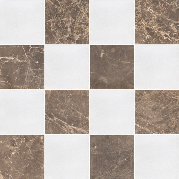 White Thassos & Espresso 4" Checkerboard Honed