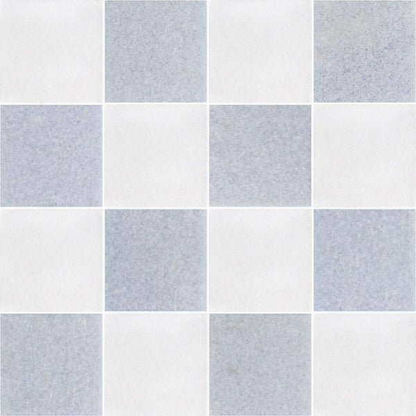 White Thassos & Blue Celeste 4" Checkerboard Honed