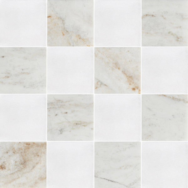 White Thassos & Bianco Oro 4" Checkerboard Honed