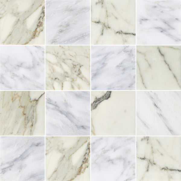 Calacatta Gold & Pearl White 4" Checkerboard Honed