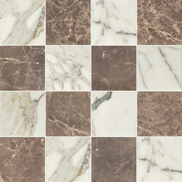 Calacatta Gold & Espresso 4" Checkerboard Honed