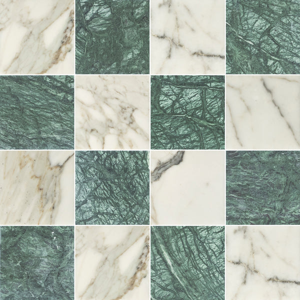 Calacatta Gold & Notte Verde 4" Checkerboard Honed