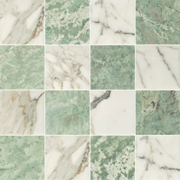 Calacatta Gold & Emerald Green 4" Checkerboard Honed