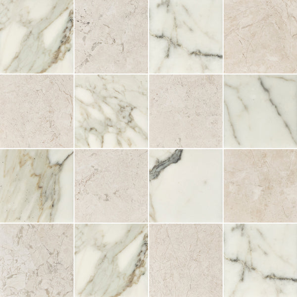 Calacatta Gold & Vanilla Royale 4" Checkerboard Honed