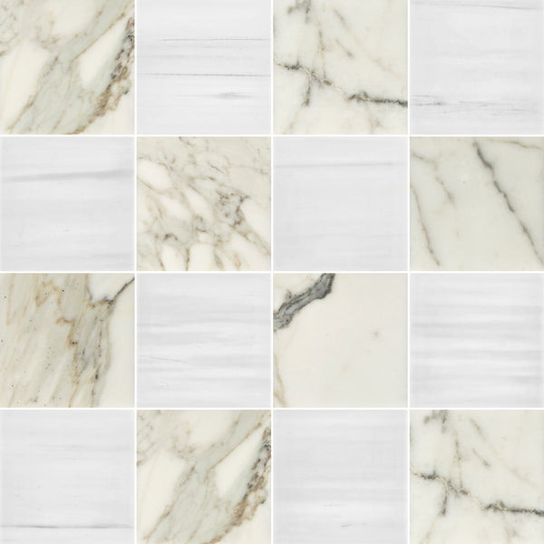 Calacatta Gold & Dolomite 4" Checkerboard Honed