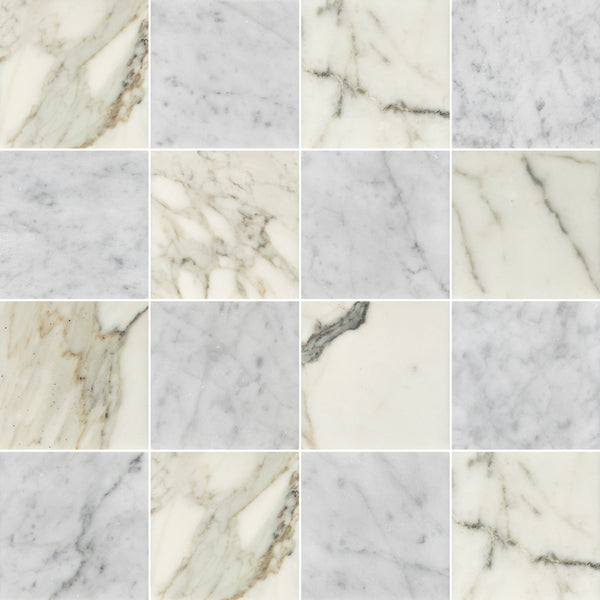 Calacatta Gold & Bianco Carrara 4" Checkerboard Honed