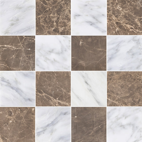 Pearl White & Espresso 4" Checkerboard Honed