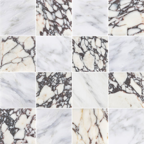 Pearl White & Bianco Violetta 4" Checkerboard Honed