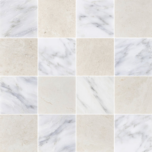 Pearl White & Alba Nova 4" Checkerboard Honed