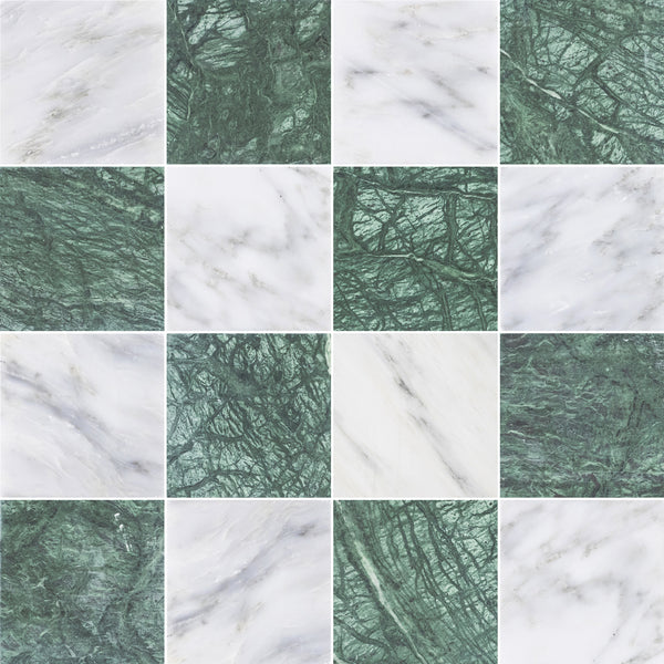 Pearl White & Notte Verde 4" Checkerboard Honed